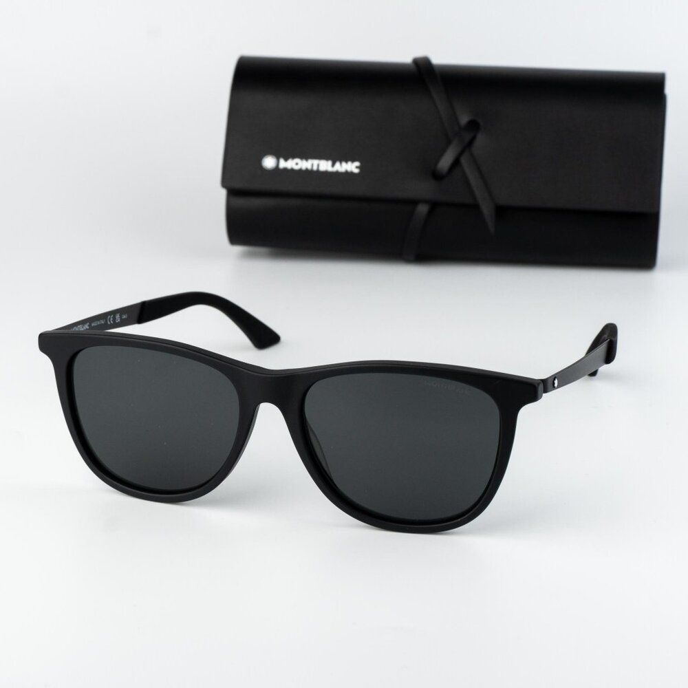 Montblanc Men Sunglasses Matte Black Smoke Grey Square MB0330S 001 NEW AUTHENTIC